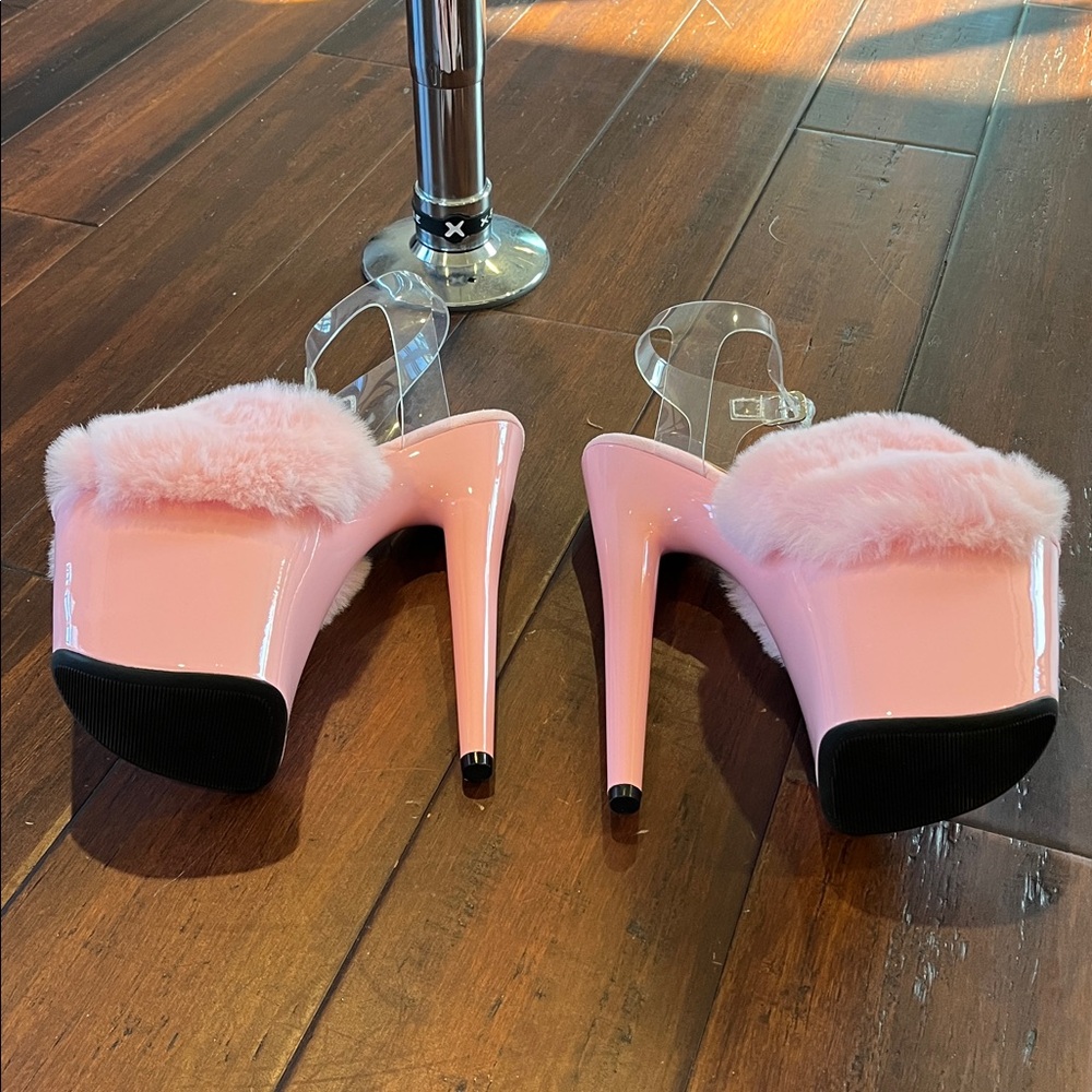 NEW Hella Heels 8 inch Pink Platform Heels with Faux Fur size US 8/EU 39 - Picture 3 of 10